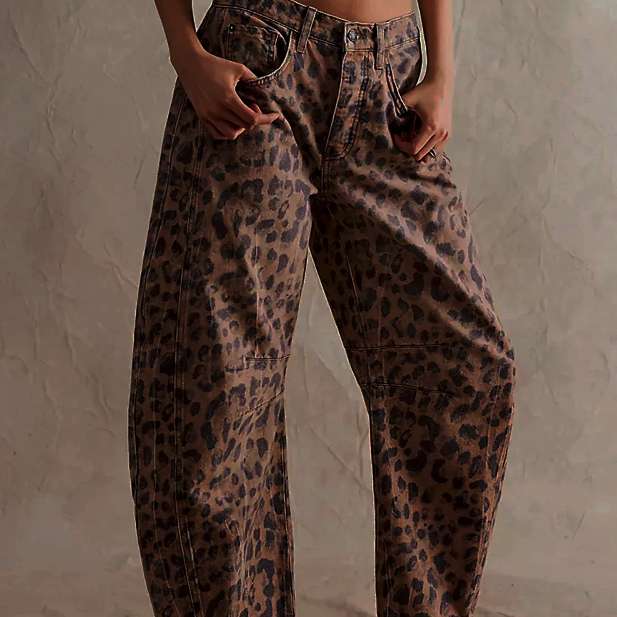 Selara Bay | Women's Leopard Print Wide Leg Jeans