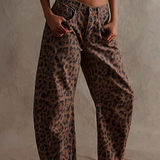 Selara Bay | Women's Leopard Print Wide Leg Jeans