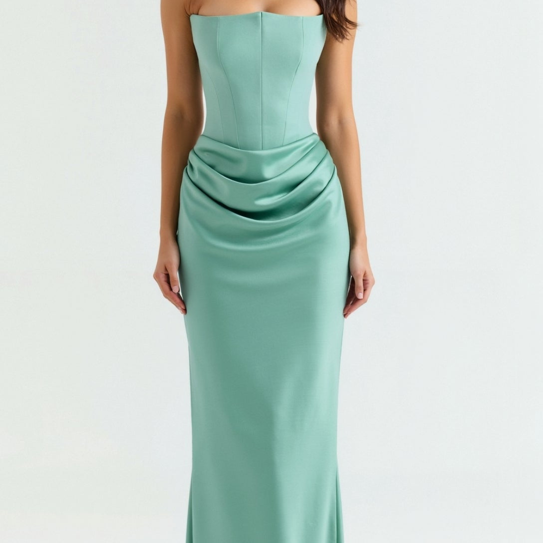 Selara Bay | Women's Strapless Ruched Maxi Dress