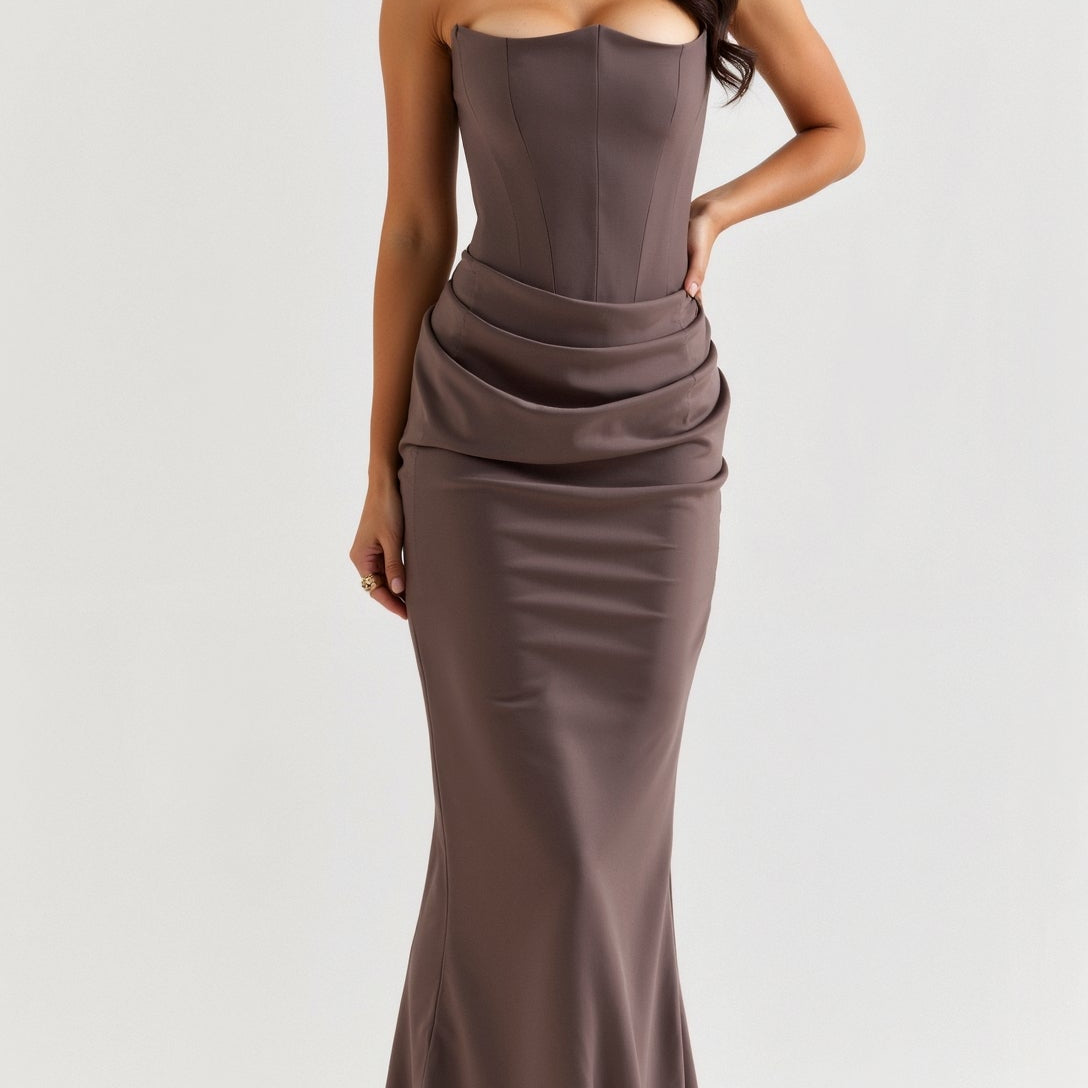 Selara Bay | Women's Strapless Ruched Maxi Dress