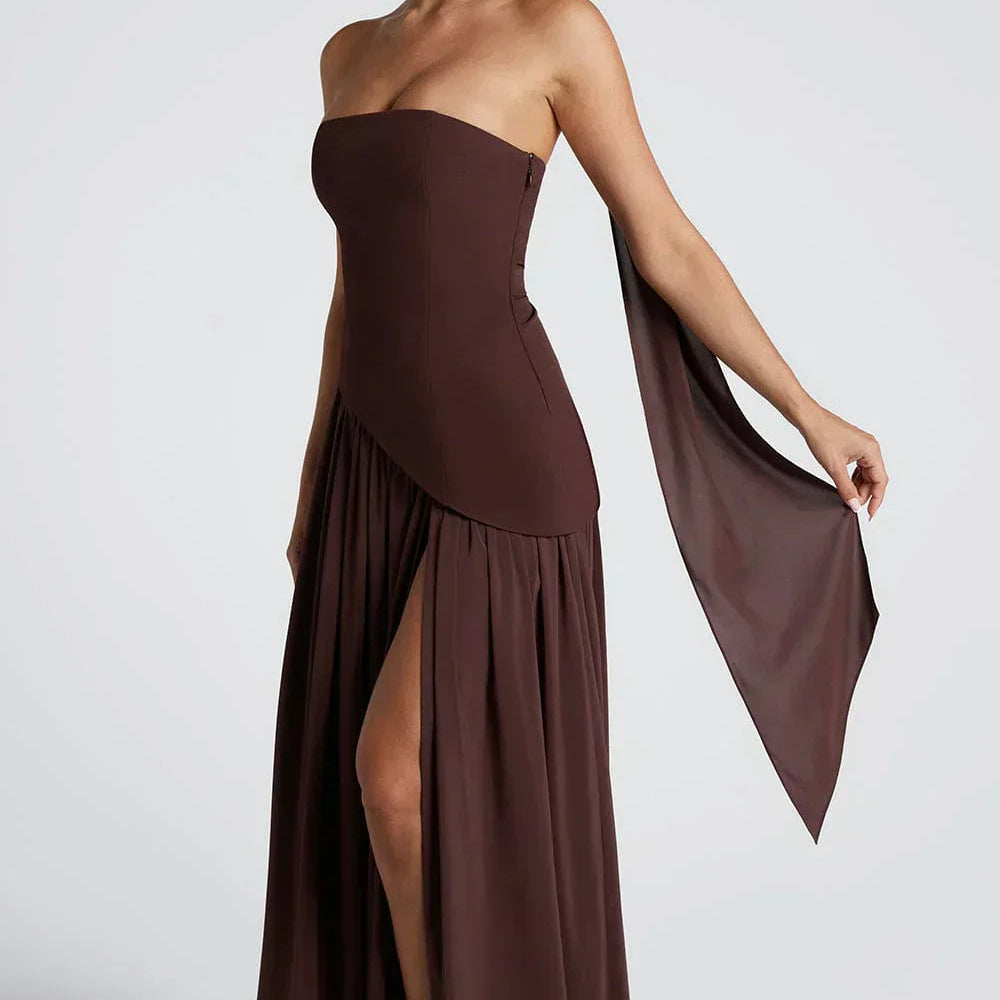 Selara Bay | Women's Strapless High Slit Maxi Dress