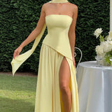 Selara Bay | Women's Strapless High Slit Maxi Dress