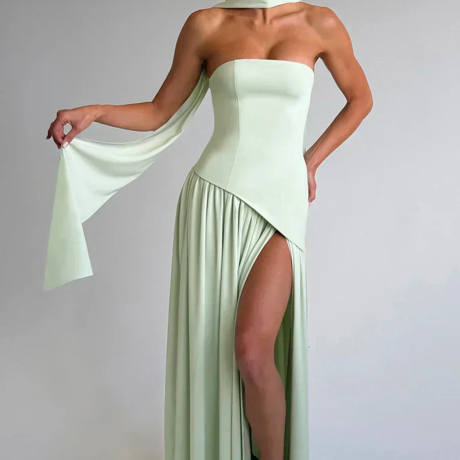 Selara Bay | Women's Strapless High Slit Maxi Dress