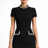 Selara Bay | Women's Pearl Trim Knit Mini Dress
