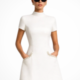 Selara Bay | Women's Pearl Trim Knit Mini Dress