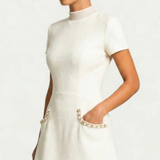 Selara Bay | Women's Pearl Trim Knit Mini Dress