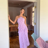 Selara Bay | Women's Pleated Halter Ruffle Maxi Dress