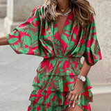 Selara Bay | Women's Tropical Print Ruffle Mini Dress