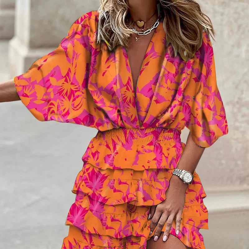 Selara Bay | Women's Tropical Print Ruffle Mini Dress