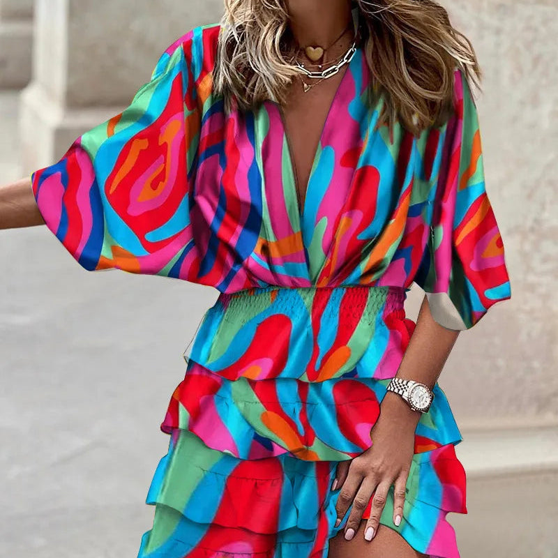 Selara Bay | Women's Tropical Print Ruffle Mini Dress