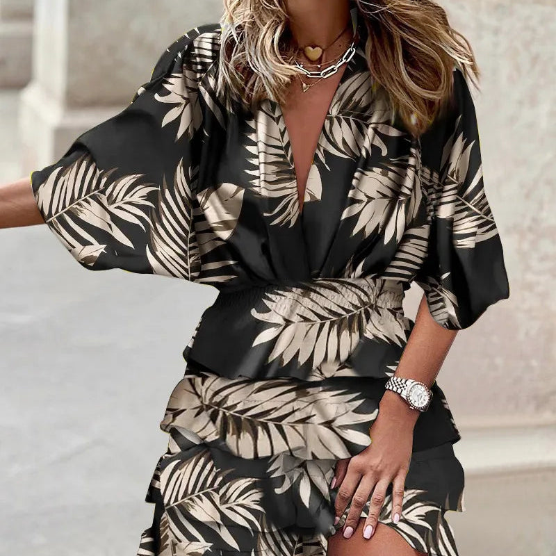 Selara Bay | Women's Tropical Print Ruffle Mini Dress