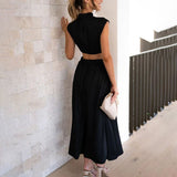 Selara Bay | Women's Cut-Out Pleated Maxi Dress