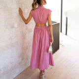 Selara Bay | Women's Cut-Out Pleated Maxi Dress