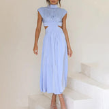 Selara Bay | Women's Cut-Out Pleated Maxi Dress