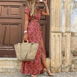 Selara Bay | Women's Floral Wrap Maxi Dress with Side Slit