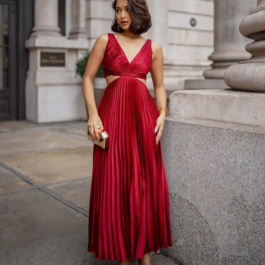 Selara Bay | Women's Pleated Cut-Out Maxi Dress
