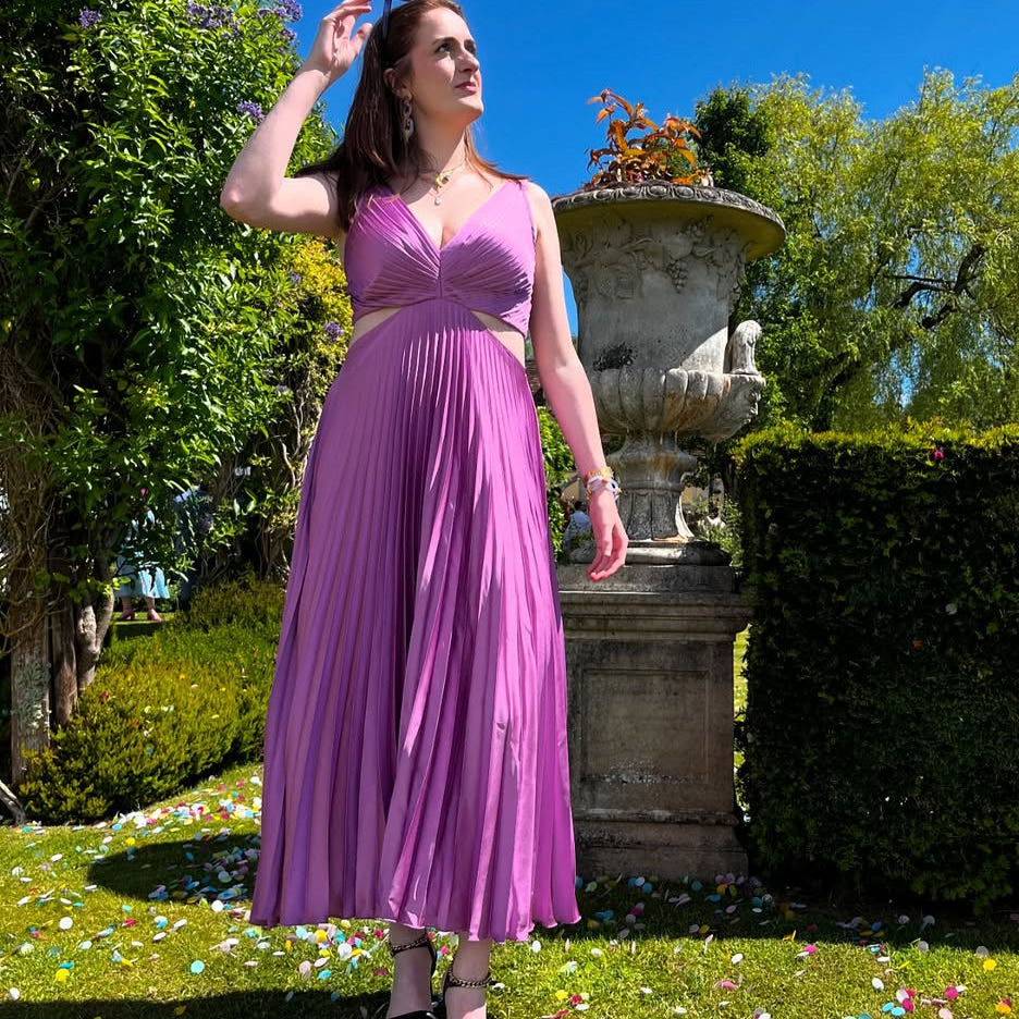 Selara Bay | Women's Pleated Cut-Out Maxi Dress