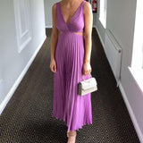 Selara Bay | Women's Pleated Cut-Out Maxi Dress