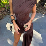 Selara Bay | Women's Ruched High Neck Asymmetrical Mini Dress