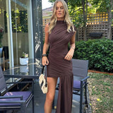 Selara Bay | Women's Ruched High Neck Asymmetrical Mini Dress