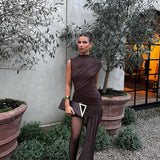 Selara Bay | Women's Ruched High Neck Asymmetrical Mini Dress