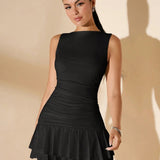 Selara Bay | Women's Ruched Ruffle Hem Mini Dress