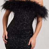 Selara Bay | Women's Sequin Feather Trim Mini Dress