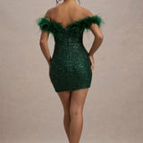 Selara Bay | Women's Sequin Feather Trim Mini Dress