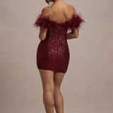 Selara Bay | Women's Sequin Feather Trim Mini Dress