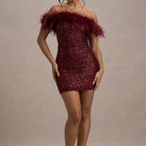 Selara Bay | Women's Sequin Feather Trim Mini Dress