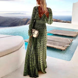 Selara Bay | Women's Printed V-Neck Maxi Dress