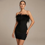 Selara Bay | Women's Feather Trim Strapless Mini Dress