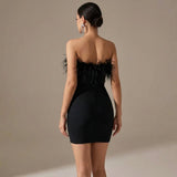 Selara Bay | Women's Feather Trim Strapless Mini Dress