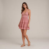 Selara Bay | Women's Lace V-Neck Tiered Mini Dress