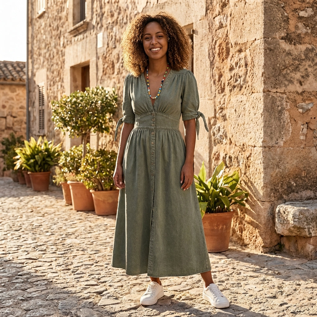 Selara Bay | Women's Button Front Maxi Dress