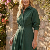 Selara Bay | Women's Belted Shirt Maxi Dress