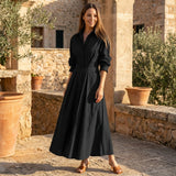 Selara Bay | Women's Belted Shirt Maxi Dress