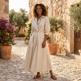 Selara Bay | Women's Belted Shirt Maxi Dress