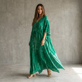 Selara Bay | Women's Boho Printed Maxi Dress with Loose Fit and V Neck
