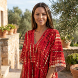 Selara Bay | Women's Boho Printed Maxi Dress with Loose Fit and V Neck