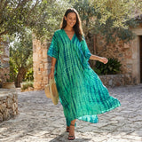 Selara Bay | Women's Boho Printed Maxi Dress with Loose Fit and V Neck