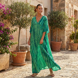 Selara Bay | Women's Boho Printed Maxi Dress with Loose Fit and V Neck