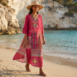 Selara Bay | Women's Printed V-Neck Maxi Dress