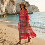 Selara Bay | Women's Printed V-Neck Maxi Dress