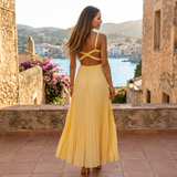 Selara Bay | Women's Pleated V-Neck Maxi Dress