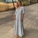 Selara Bay | Women's Printed V-Neck Maxi Shirt Dress