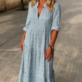 Selara Bay | Women's Printed V-Neck Maxi Shirt Dress