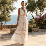 Selara Bay | Women's Lace V-Neck Tiered Maxi Dress
