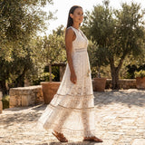 Selara Bay | Women's Lace V-Neck Tiered Maxi Dress