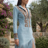 Selara Bay | Women's Embroidered Fringe Midi Dress